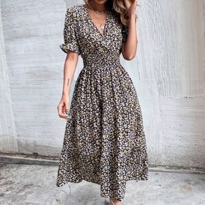 Floral Print Sundress with Puff Sleeves